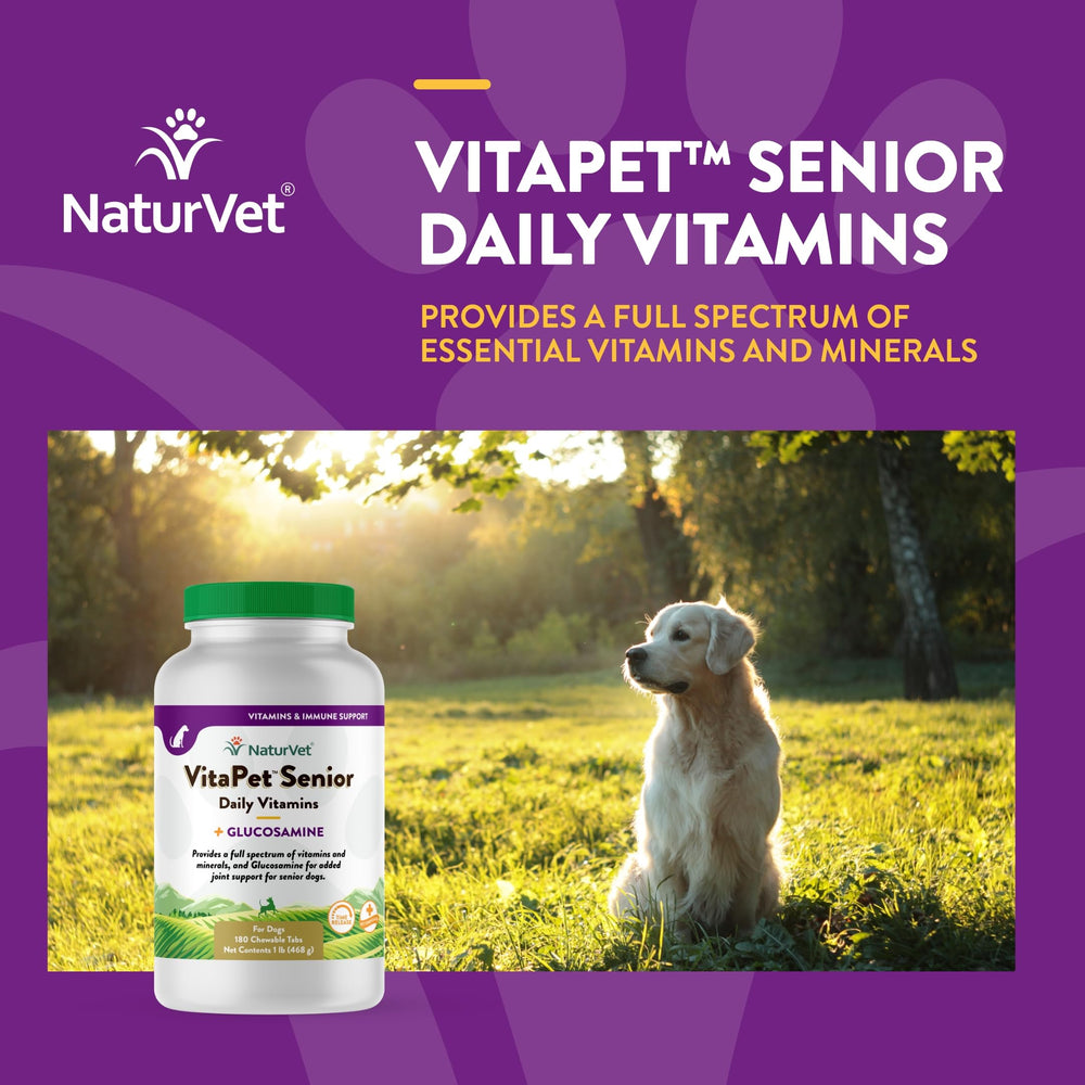 NaturVet VitaPet Senior Made in USA label emphasizing global ingredient sourcing.