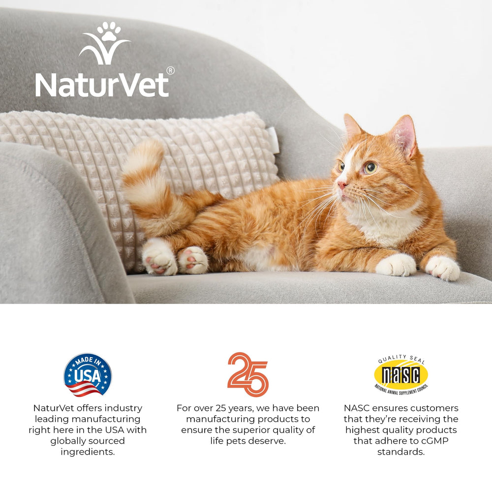 NaturVet VitaPet Senior packaging shows a satisfaction guarantee and reliable dosing.