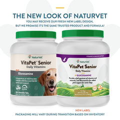 NaturVet VitaPet Senior tablets close-up highlighting joint-support formula