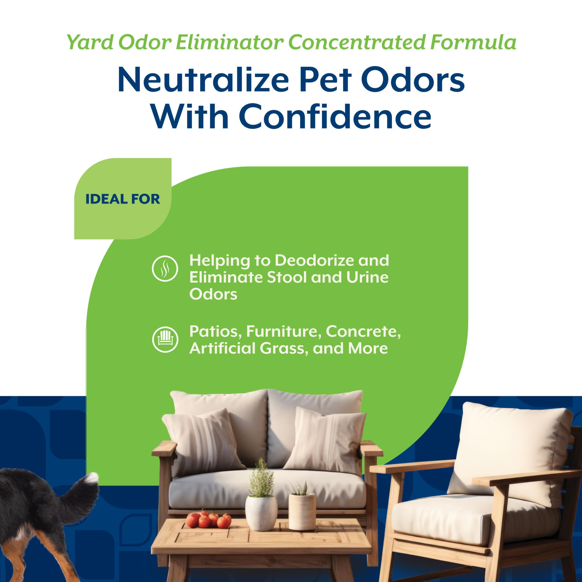 NaturVet Yard Odor Eliminator near kennels and dog runs addressing pet odors.