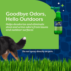 NaturVet Yard Odor Eliminator used on patio furniture for outdoor odor control.