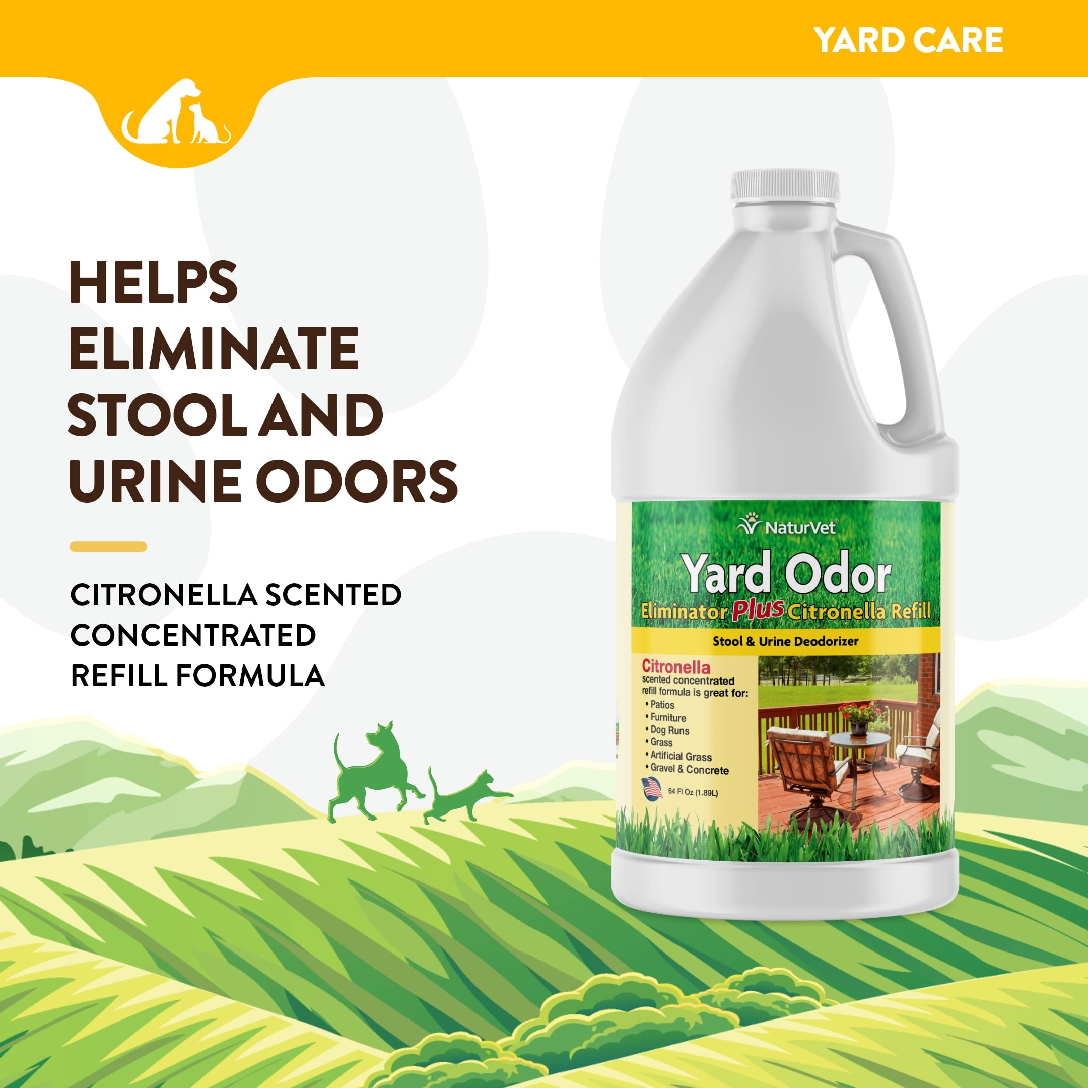 NaturVet Yard Odor Eliminator spraying on grass shows immediate odor reduction