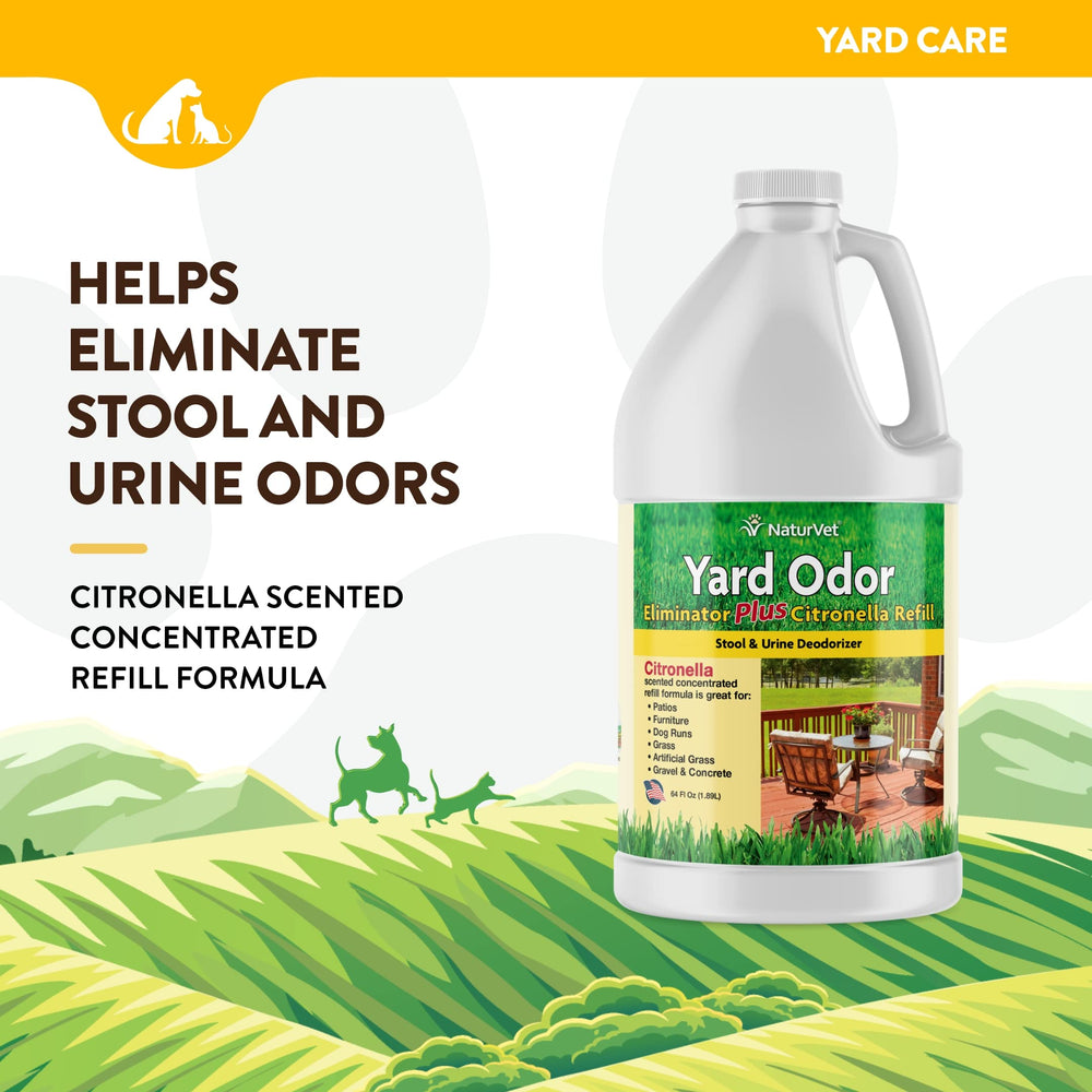 NaturVet Yard Odor Eliminator spraying on grass shows immediate odor reduction