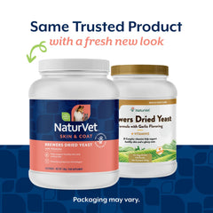 NaturVet yeast supplement for dogs and cats, easy to add to meals.