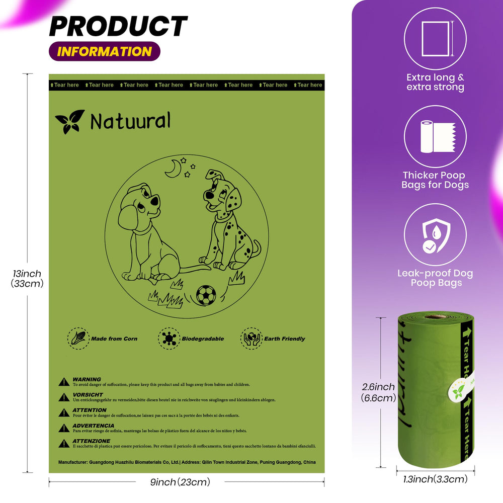 Natuural biodegradable bags on rolls for eco-friendly pet cleanup.