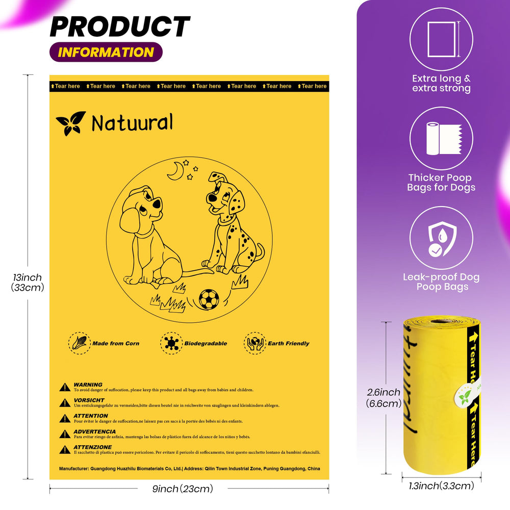 Natuural 150-count pack highlighting biodegradable and leakproof performance for daily walks