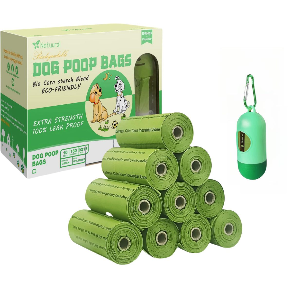 Natuural dog poop bags with holder dispenser for quick mess-free walks.