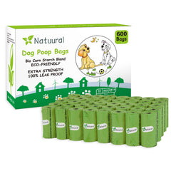 Natuural dog poop bags roll 600 count green for convenient daily waste cleanup.