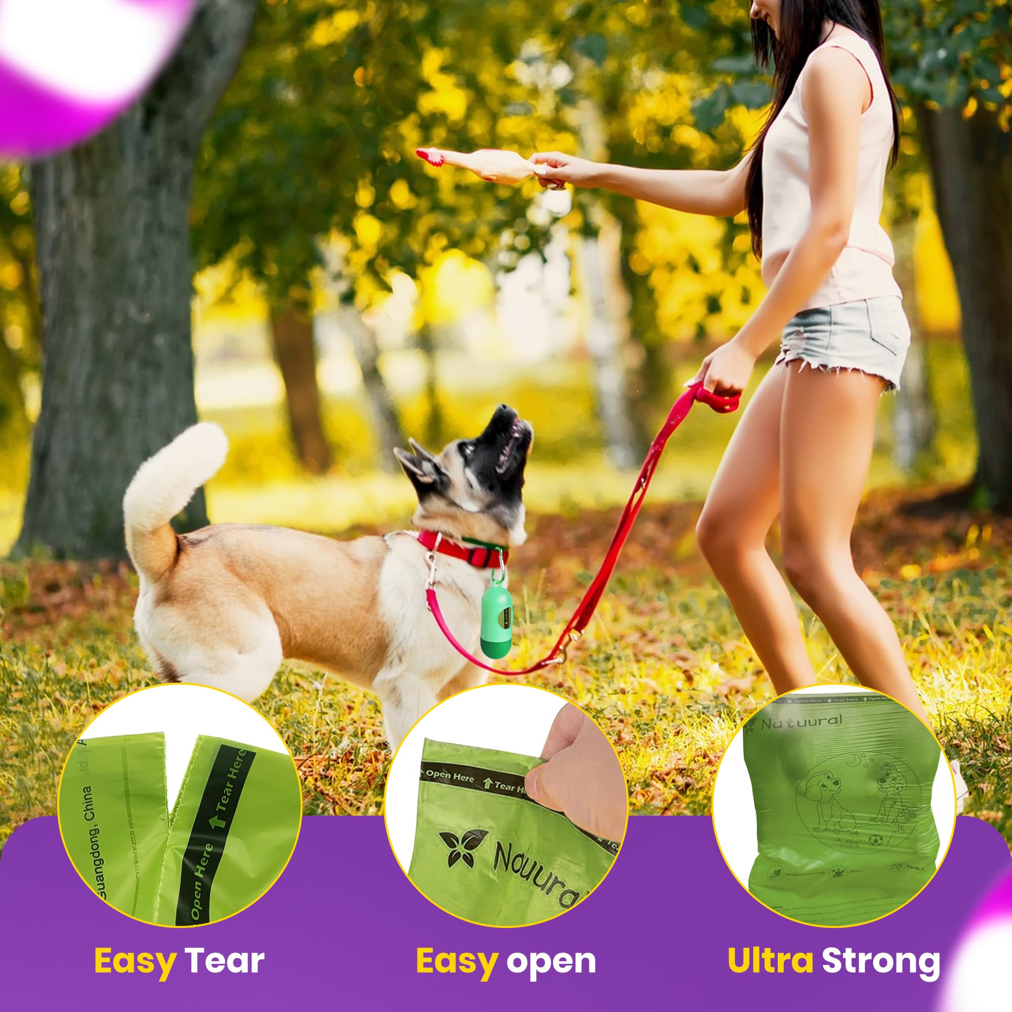 Natuural dog-walk dispenser in use for convenient access.