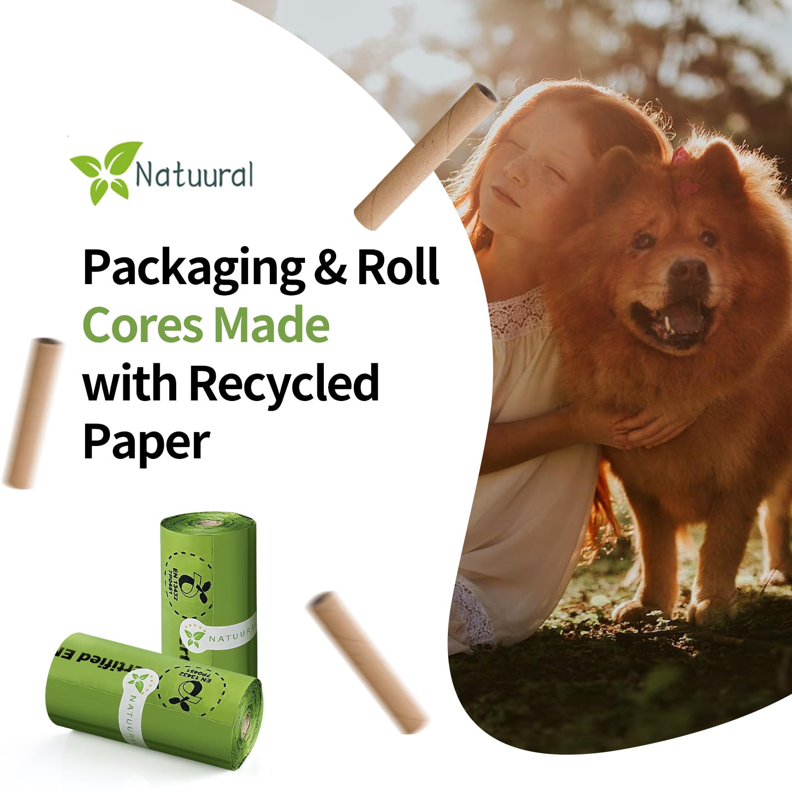 Natuural easy-open design on dog poop bags for simple cleanup.