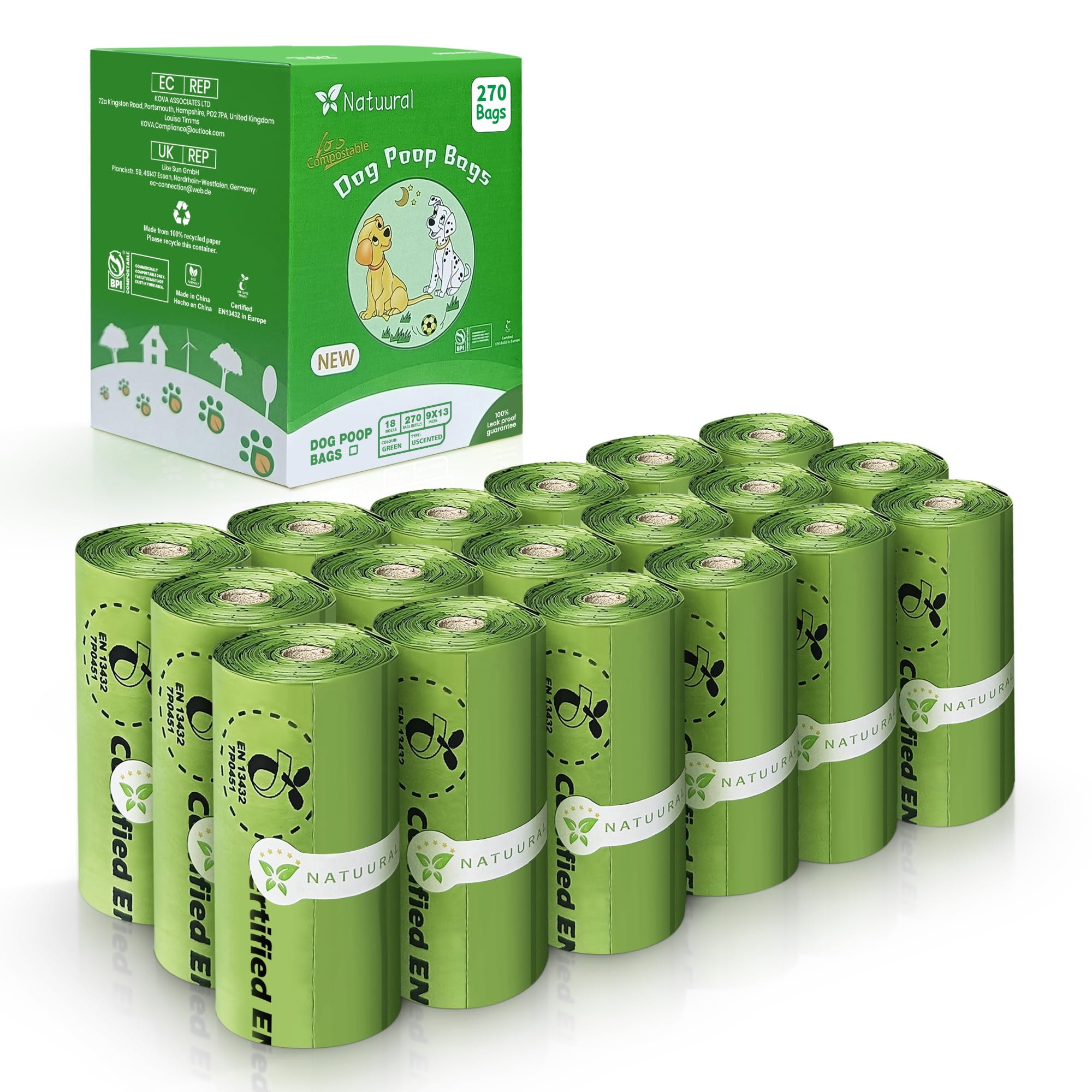 Natuural multiuse waste bags for dog, cat waste and more.