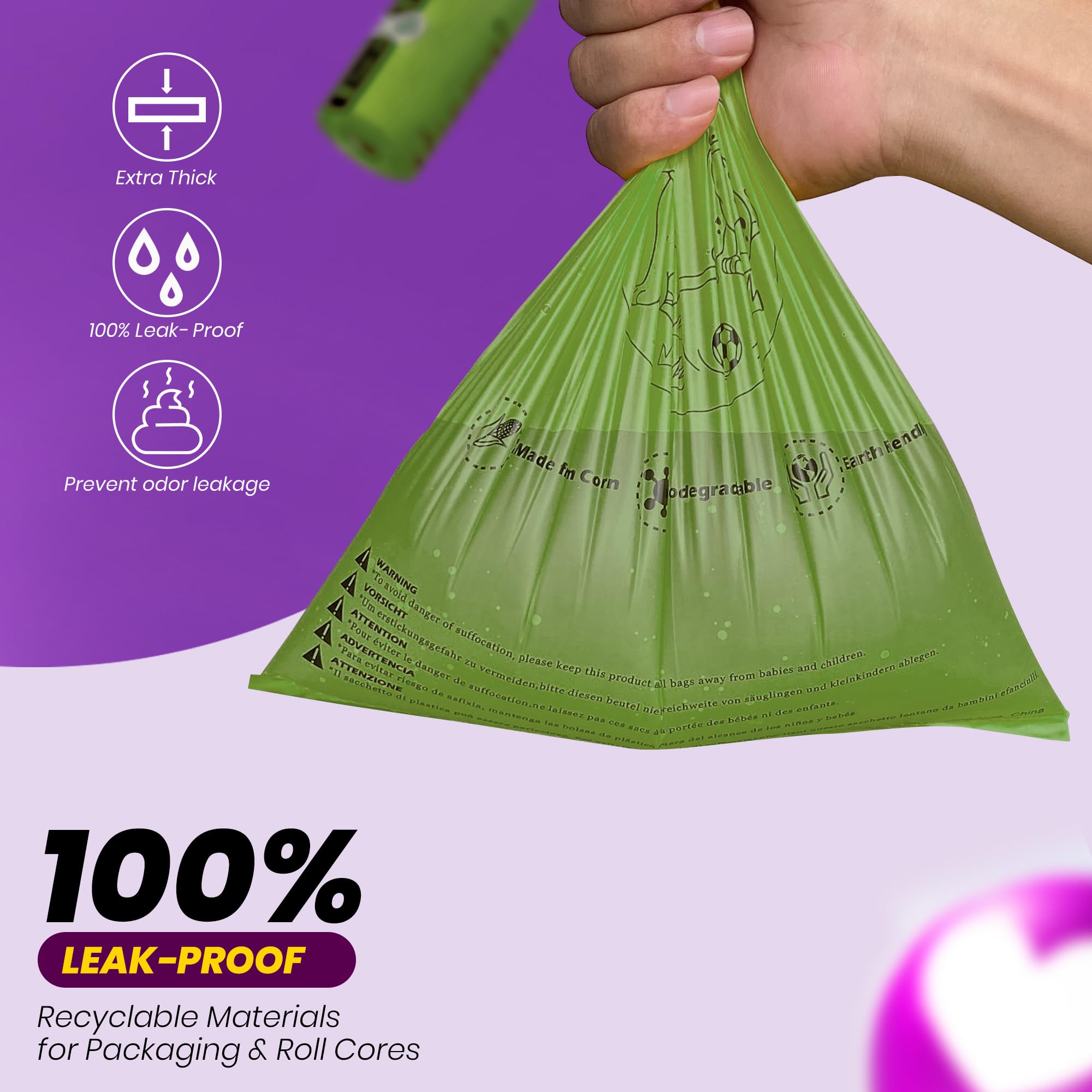 Natuural poop bags 9x13 inches for ample coverage.