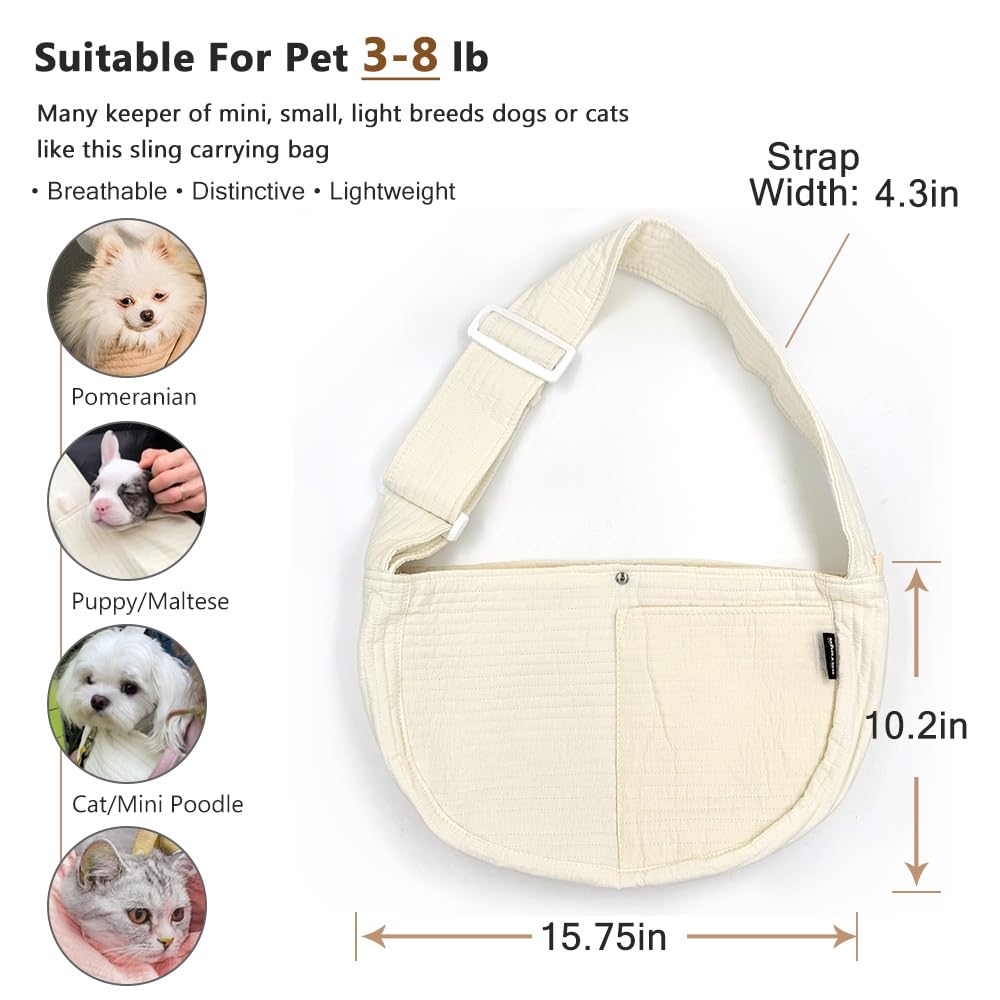 NATUYA pet sling shows secure clip and safety buttons preventing pet from falling out.