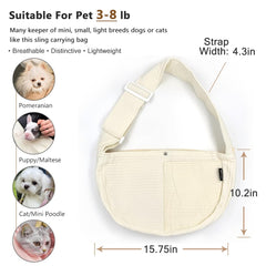 NATUYA pet sling shows secure clip and safety buttons preventing pet from falling out.