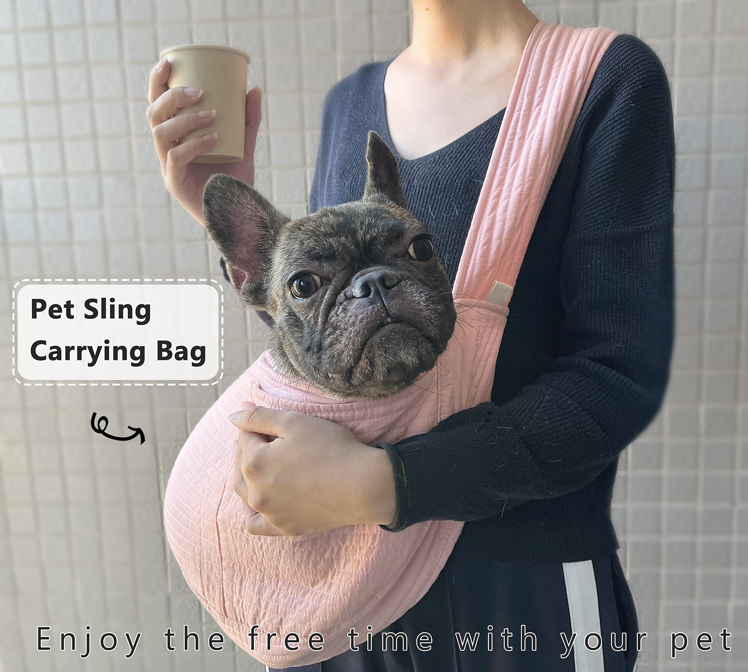 NATUYA small dog carrier sling front pocket for treats and keys during errands.