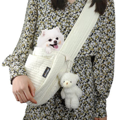 NATUYA small dog carrier sling front view for hands-free outdoor walks.