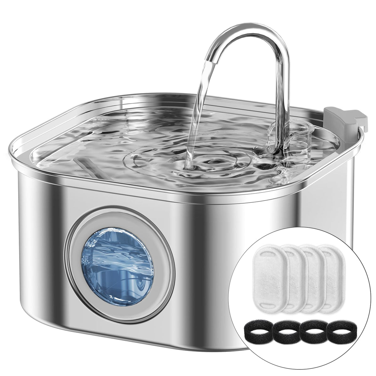NautyPaws cat water fountain stainless-steel design for durable hydration.