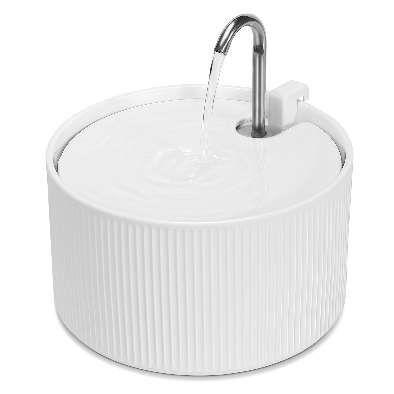 NautyPaws ceramic cat water fountain in white, 2.2L capacity supports steady hydration
