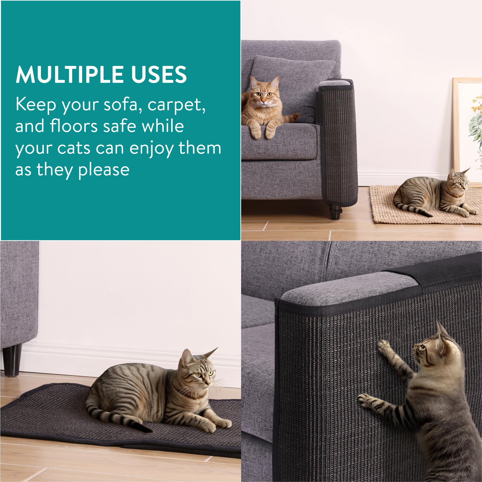 Navaris cat scratch mat hook and loop attachment keeps it firmly in place on furniture