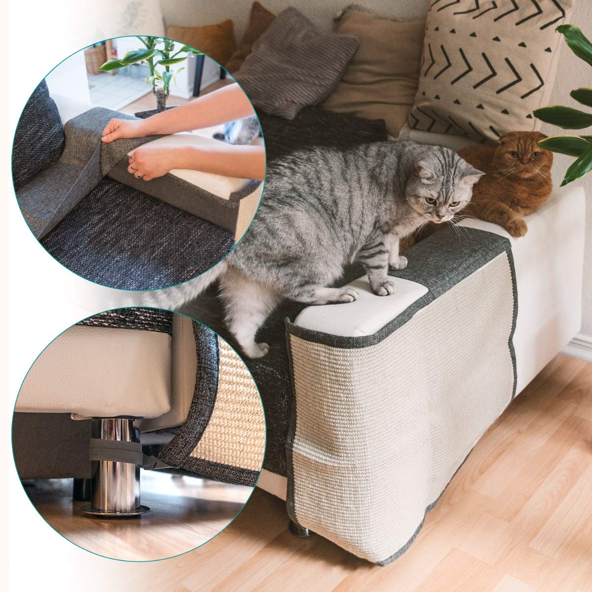 Navaris Cat Scratch Mat left-side coverage protects armrests while allowing feline scratching.