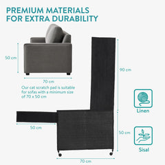 Navaris cat scratch mat installed on sofa left side provides furniture protection during scratching