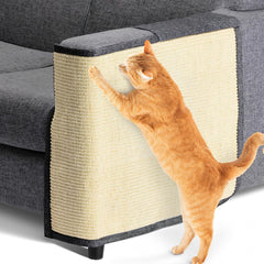 Navaris Cat Scratch Mat on sofa left side protects furniture while satisfying scratching needs.