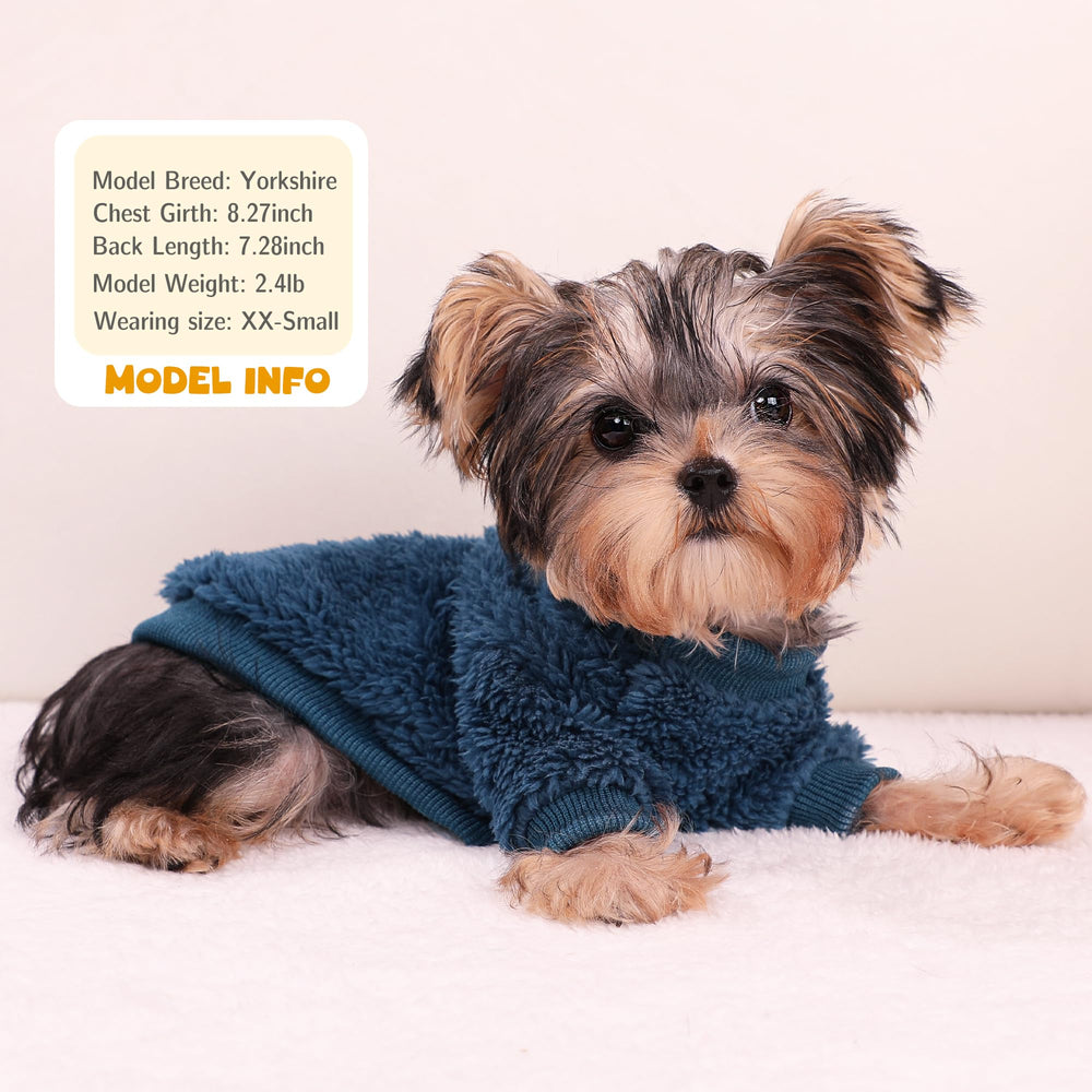 Nave Blue XX-Small Dog Sweater back view shows secure ribbed cuffs.