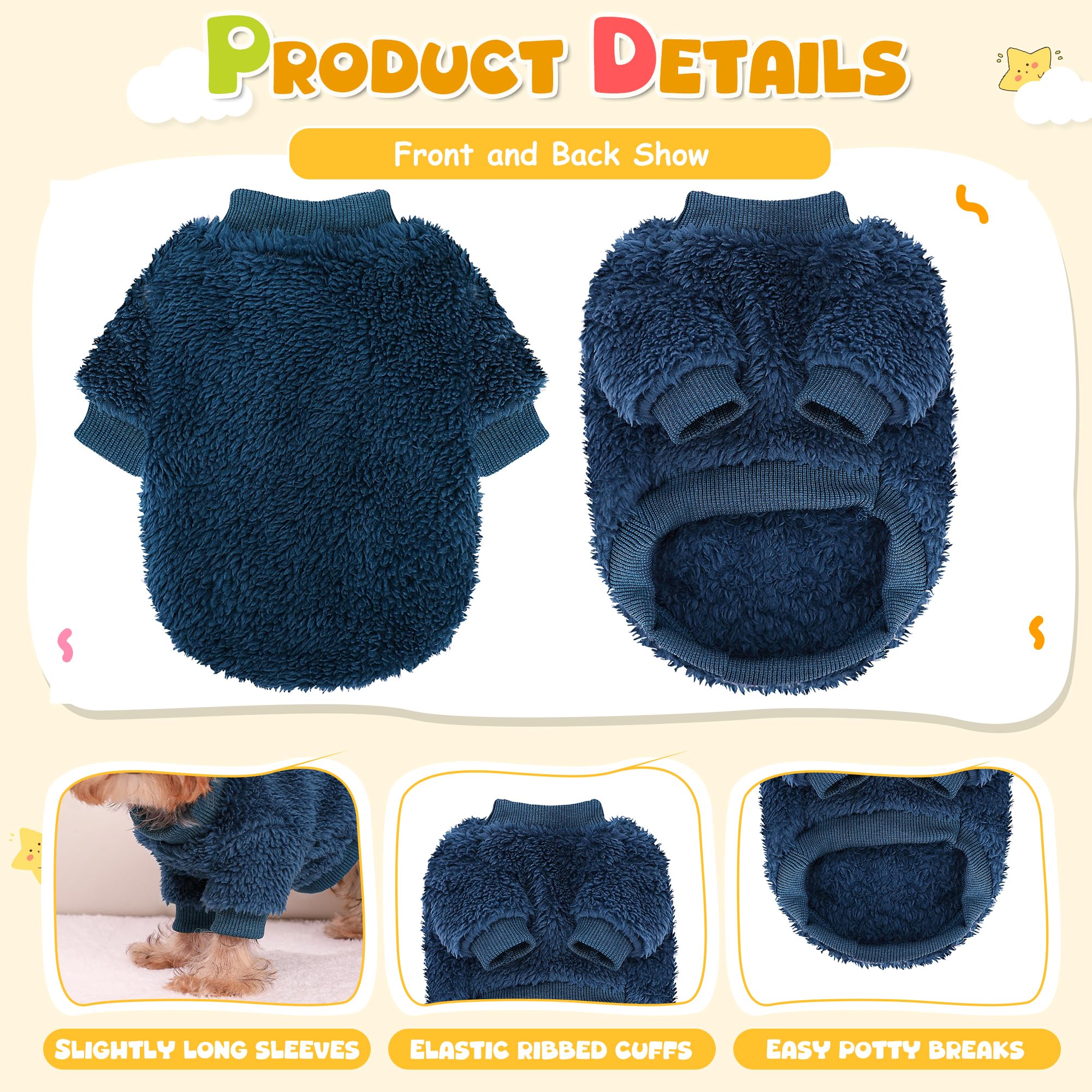 Nave Blue XX-Small Dog Sweater fleece closeup reveals plush warmth.