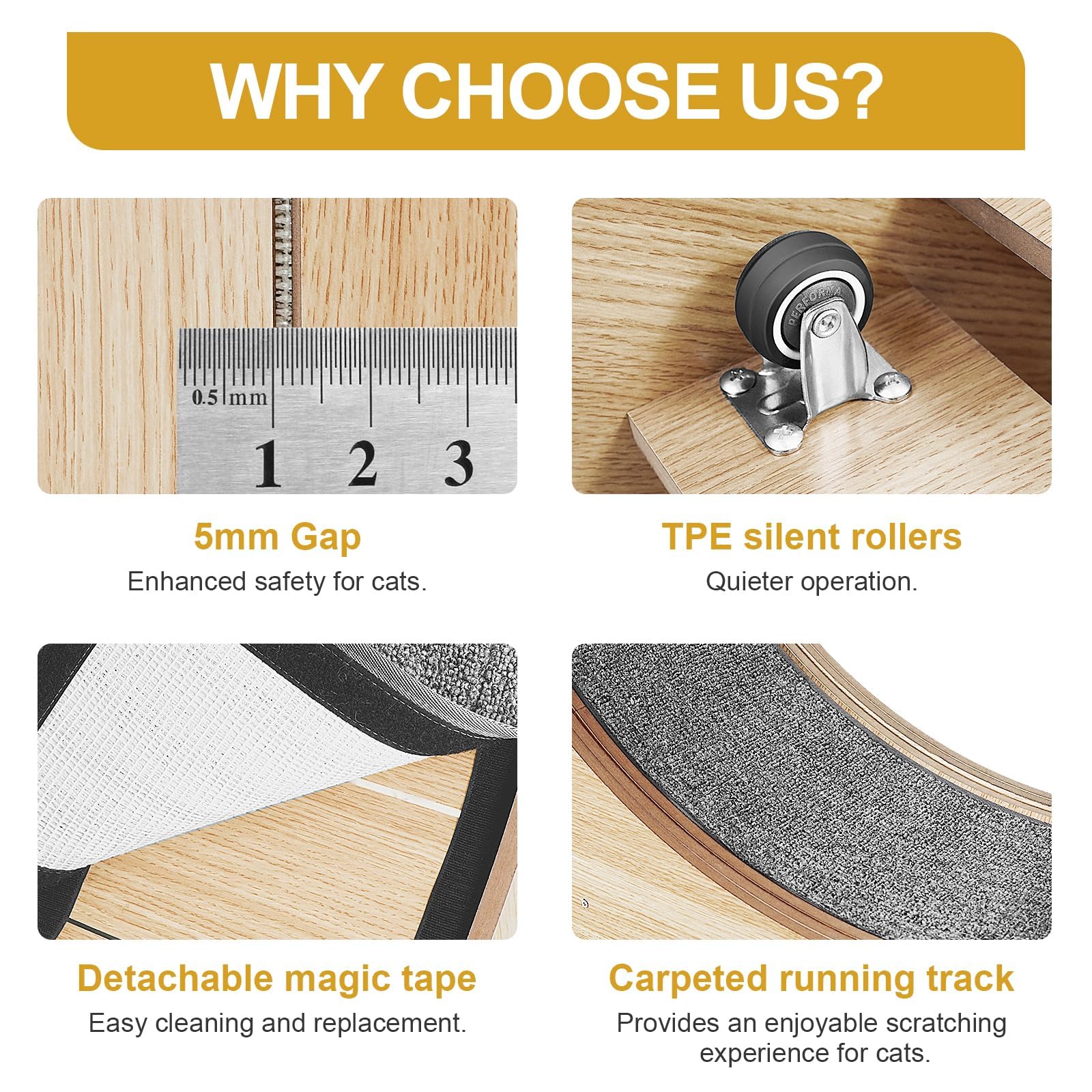 Naviconvex cat wheel cleaning maintenance is easy with wipe-down surfaces.