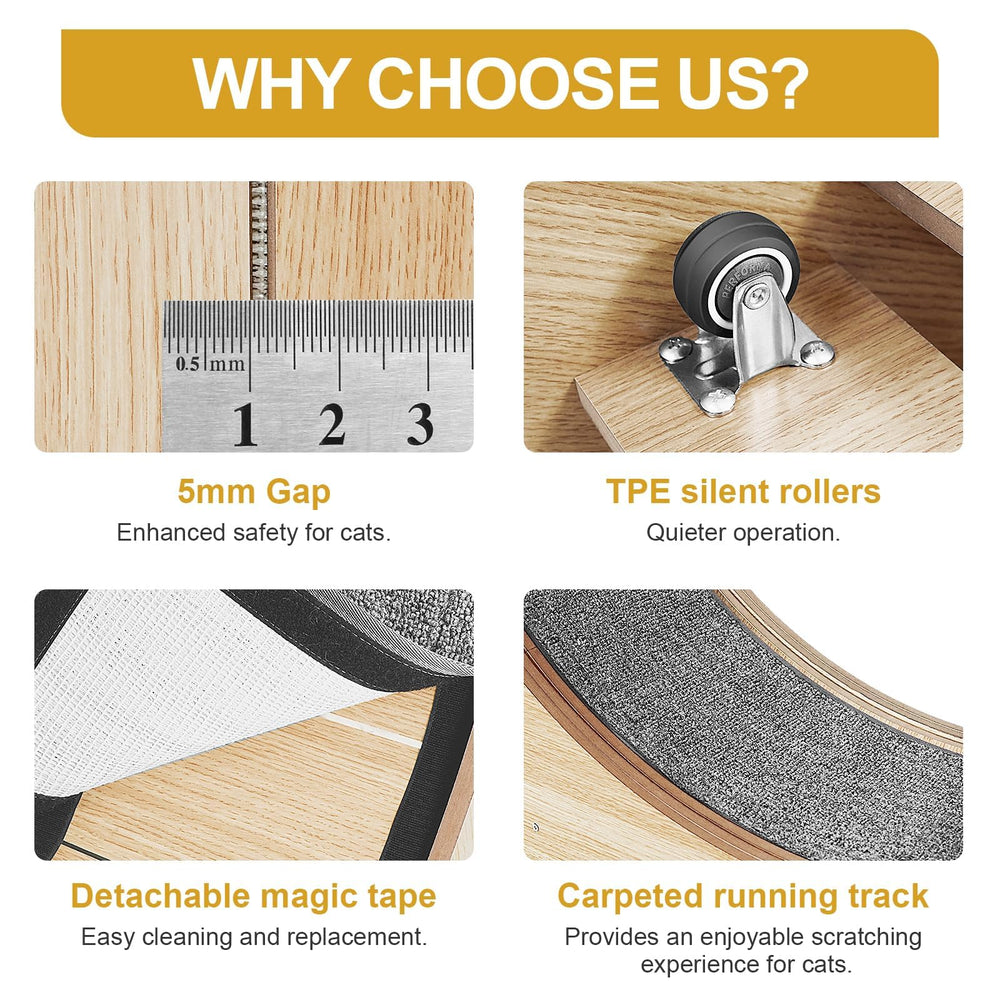 Naviconvex cat wheel cleaning maintenance is easy with wipe-down surfaces.
