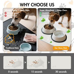 NAVKONY diatomite stone pet feeding mat with non-slip pad keeps bowls stable.