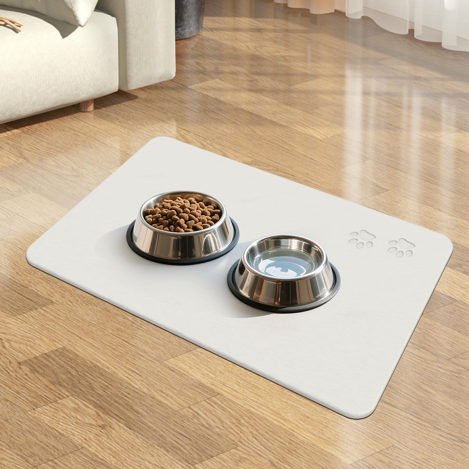 NAVKONY diatomite stone pet feeding mat square footprint blends with decor.