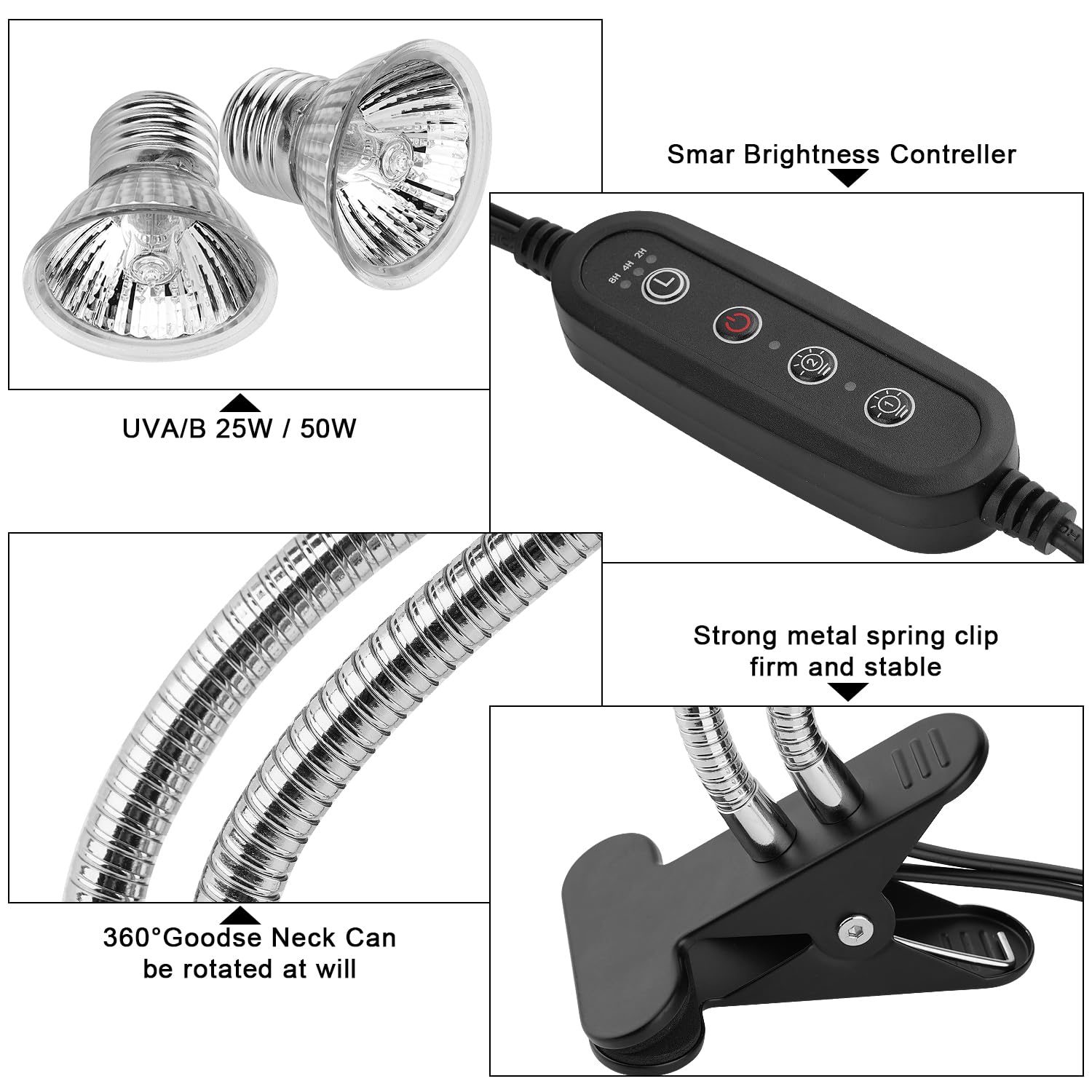 NBIIUYIGE gooseneck design image captures flexible adjustment to target basking spot.
