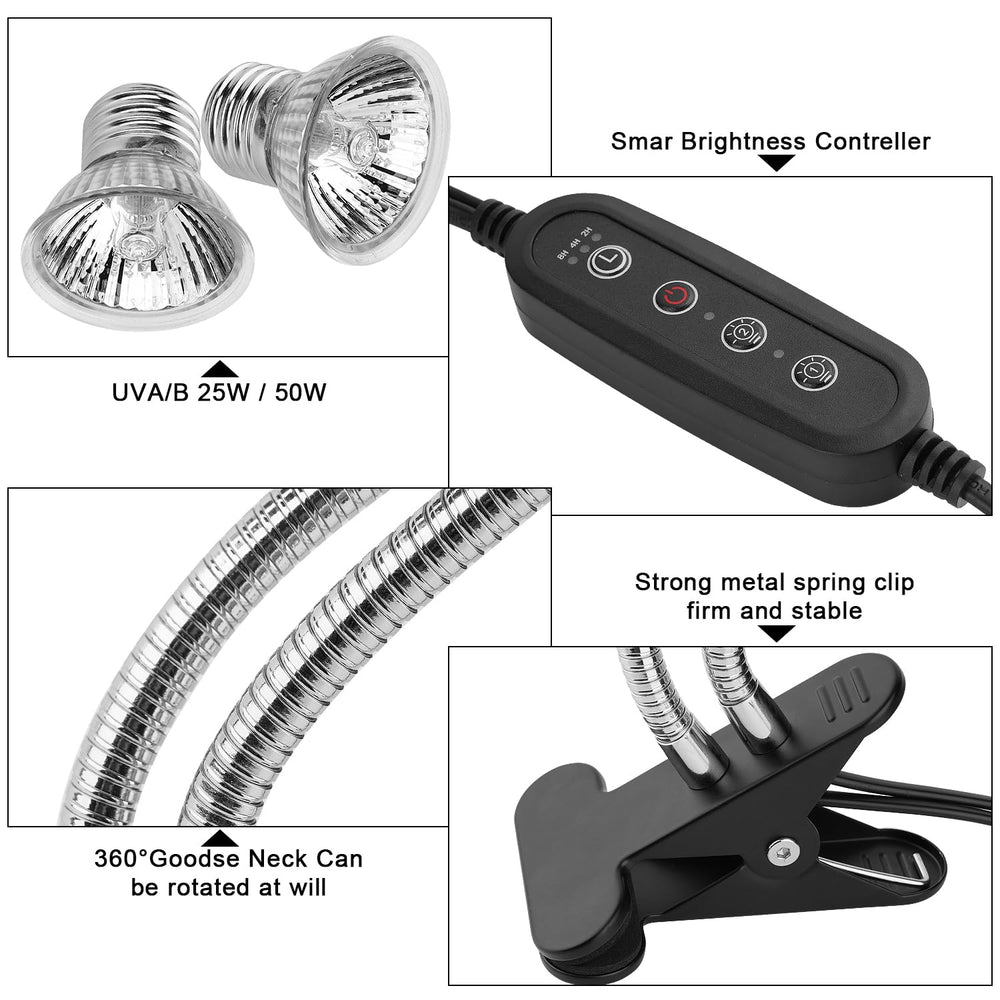 NBIIUYIGE gooseneck design image captures flexible adjustment to target basking spot.