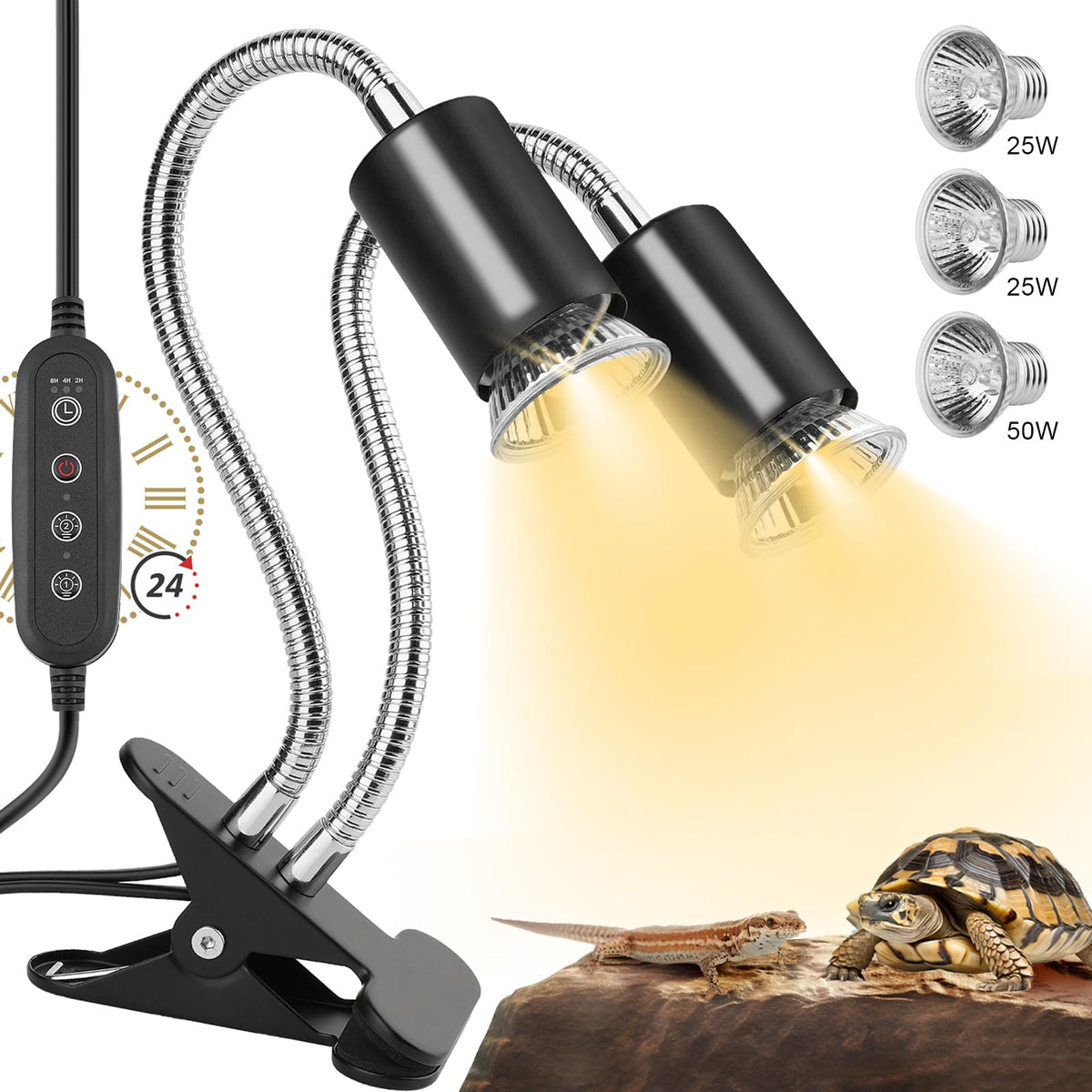 NBIIUYIGE Reptile Heat Lamp dual-head design for precise warmth and UVB delivery for basking.