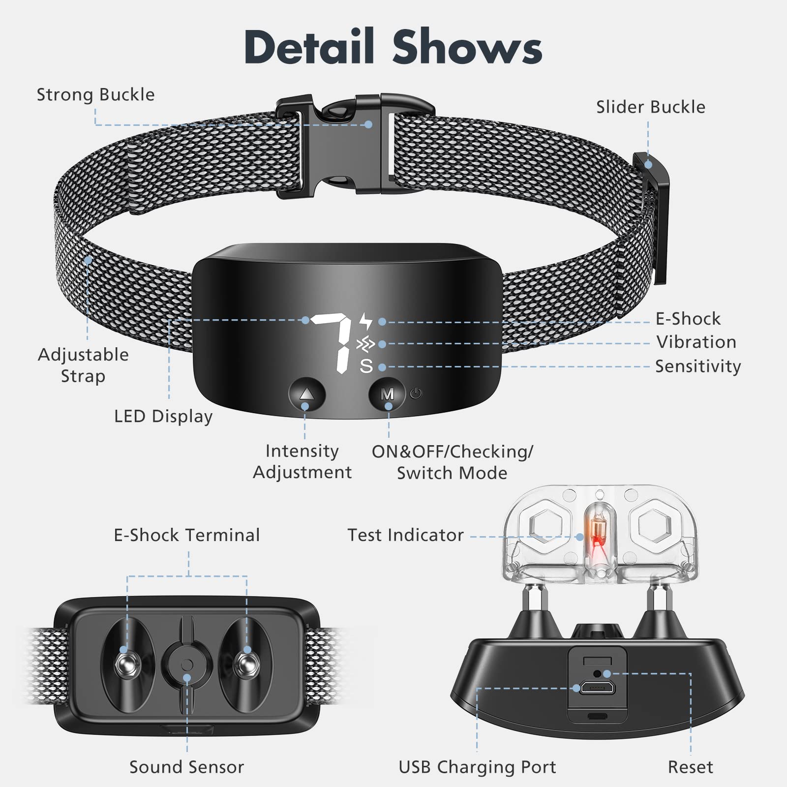 NBJU Bark Collar sensor close-up highlighting fast bark detection