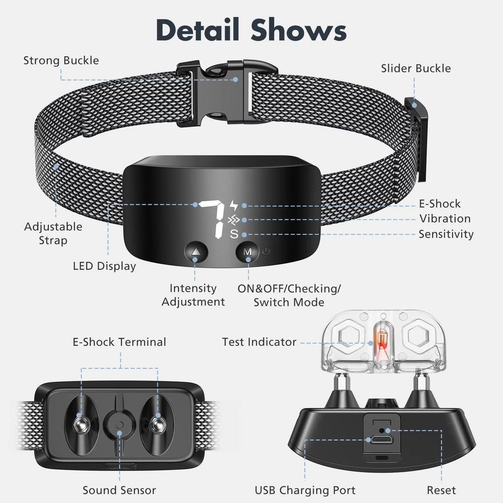 NBJU Bark Collar sensor close-up highlighting fast bark detection