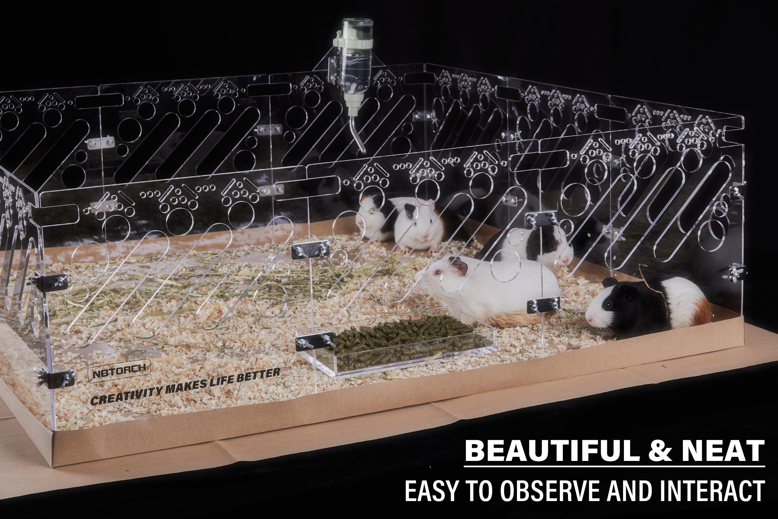 NbTorch acrylic guinea pig cage open-view design promotes easy care and interaction.