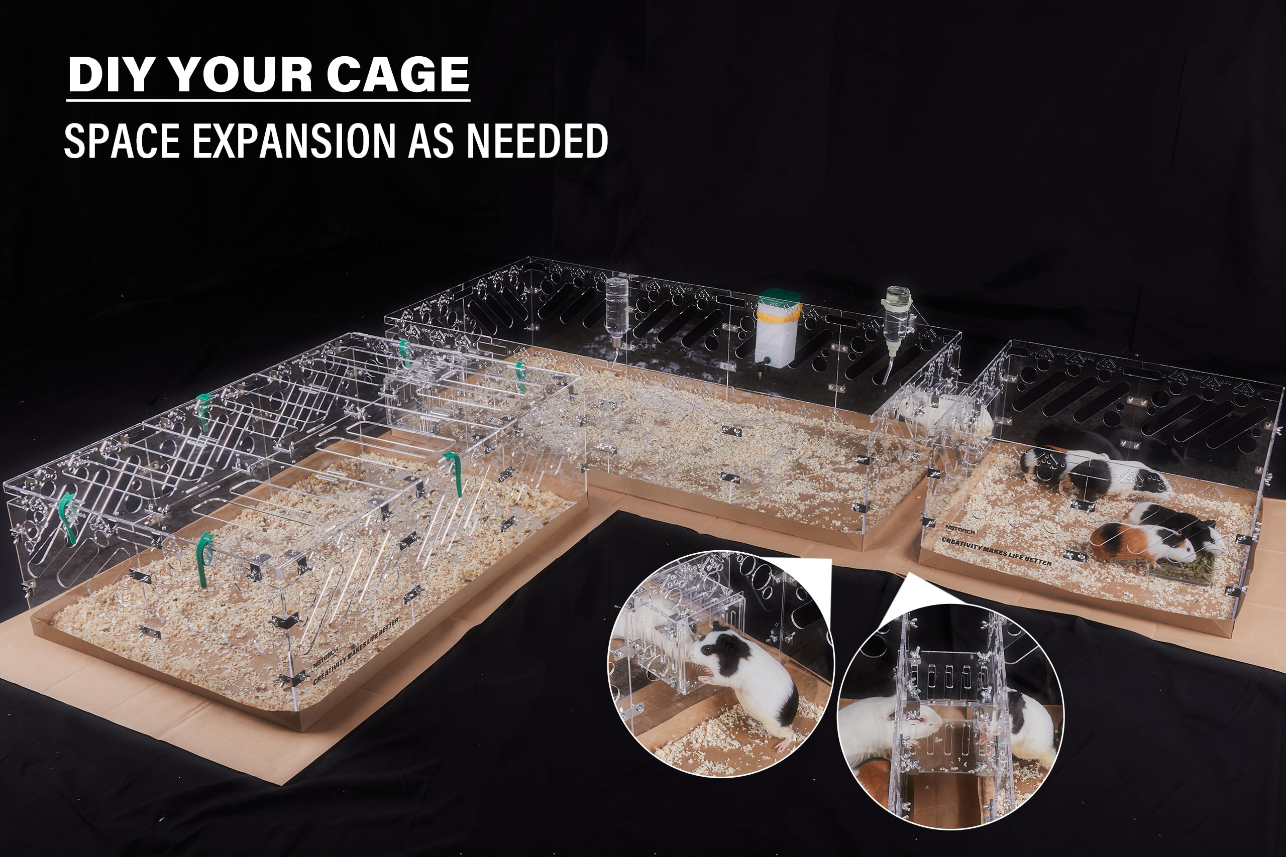 NbTorch DIY-ready panels invite water bottle, food bowl, and wheel customization.