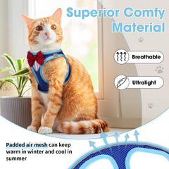 NCMAMA cat harness blue XS bow and glasses design for cute photos.