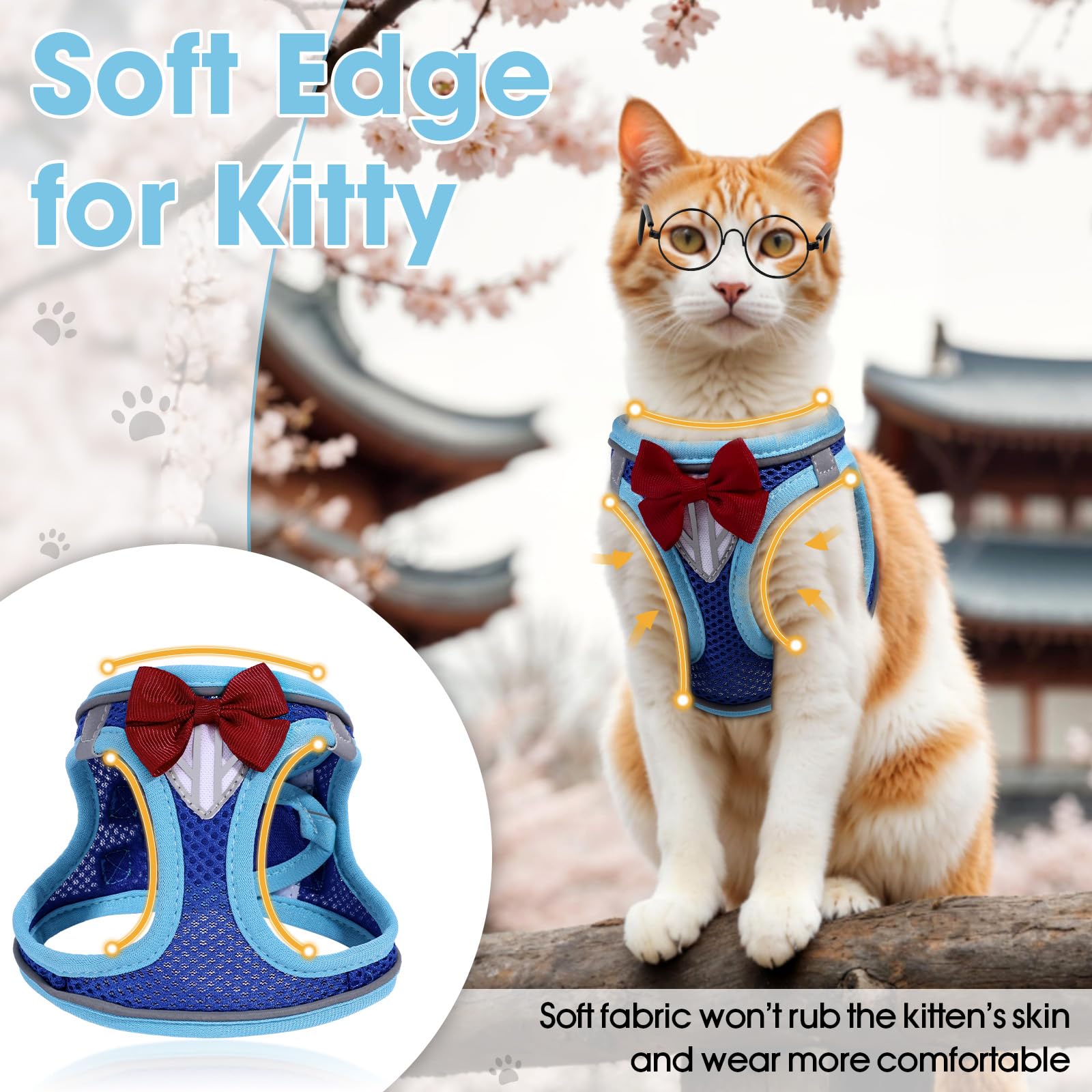 NCMAMA cat harness blue XS easy buckle for quick wearing.