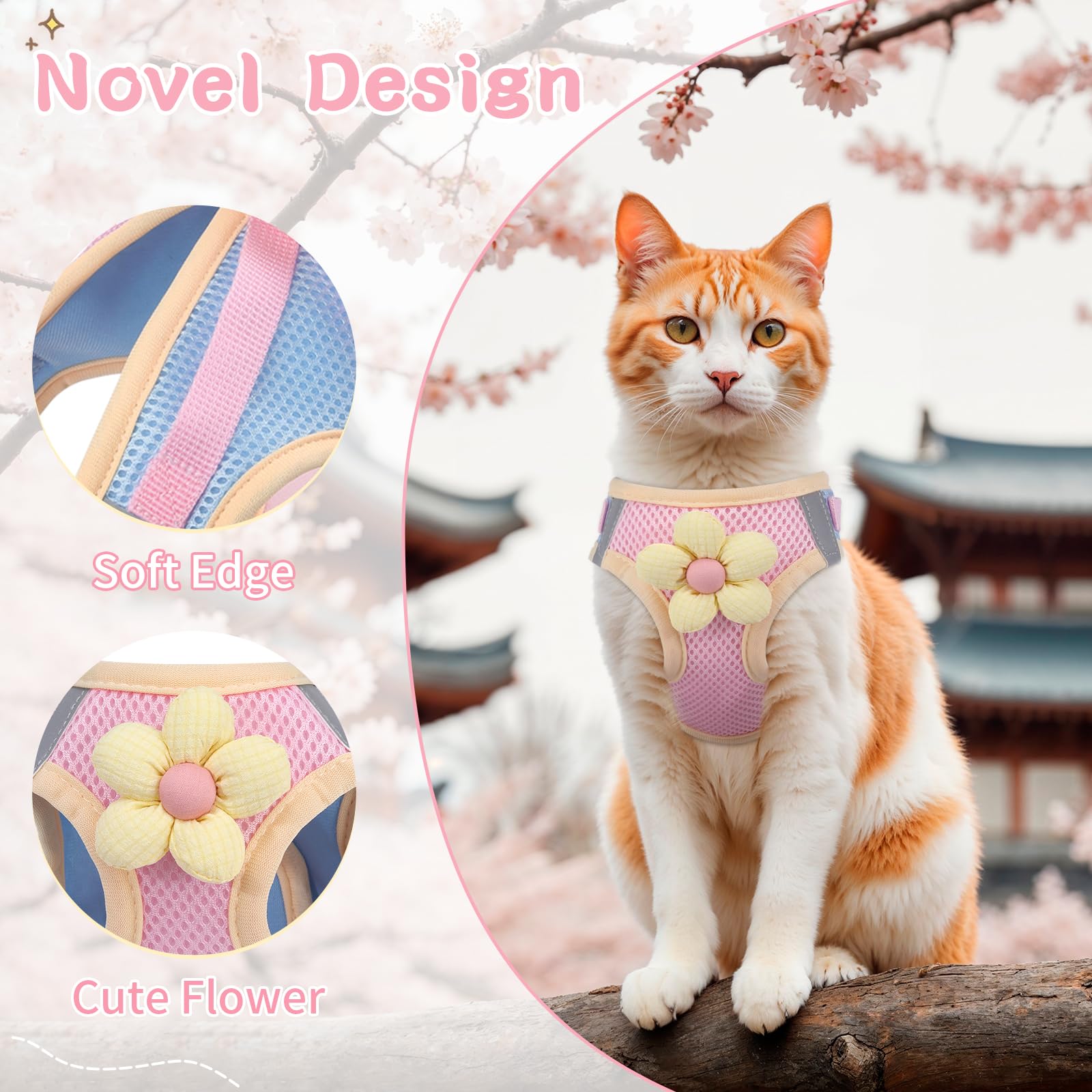 NCMAMA cat harness in light breathable mesh keeps your pet comfortable on outings