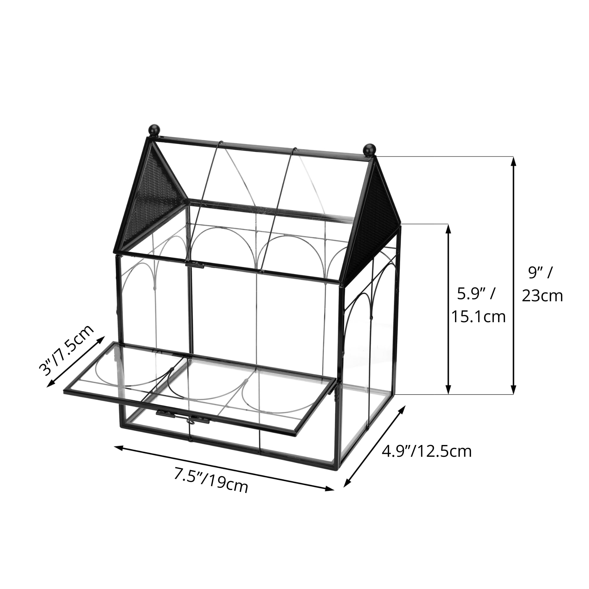 NCYP house-shape glass terrarium framed in black adds modern decor.