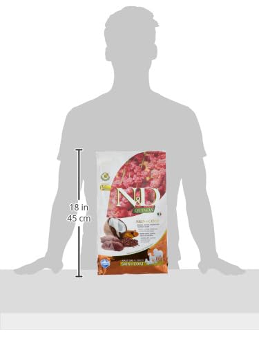ND Quinoa SKIN&COAT venison pack front communicates allergen-friendly recipe for adult dogs.