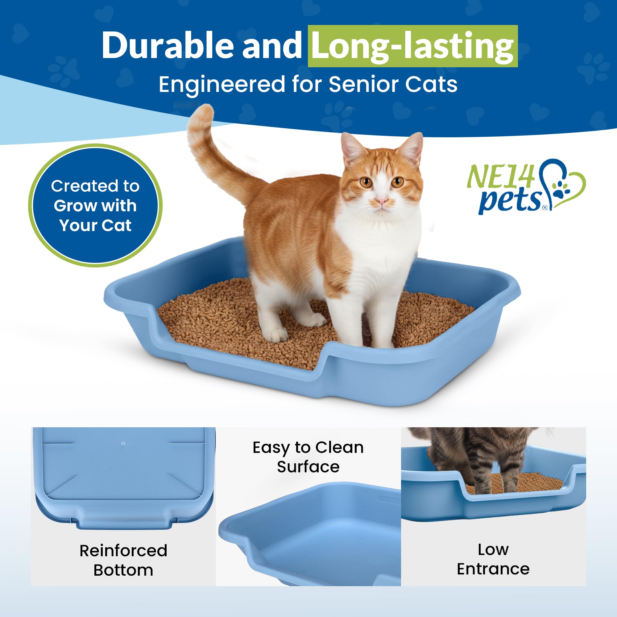 NE14pets KittyGoHere USA-made blue litter box durable and easy to clean