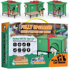 NEAIYDA Outdoor Heated Cat House exterior view showcases weatherproof shelter for all seasons.
