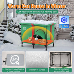 NEAIYDA Outdoor Heated Cat House interior view shows roomy 18x13x17 inch space for cats.