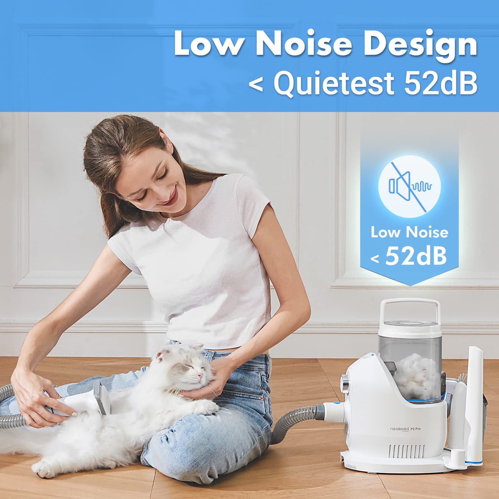 Neakasa P2 Pro low-noise design eases anxious pets during grooming