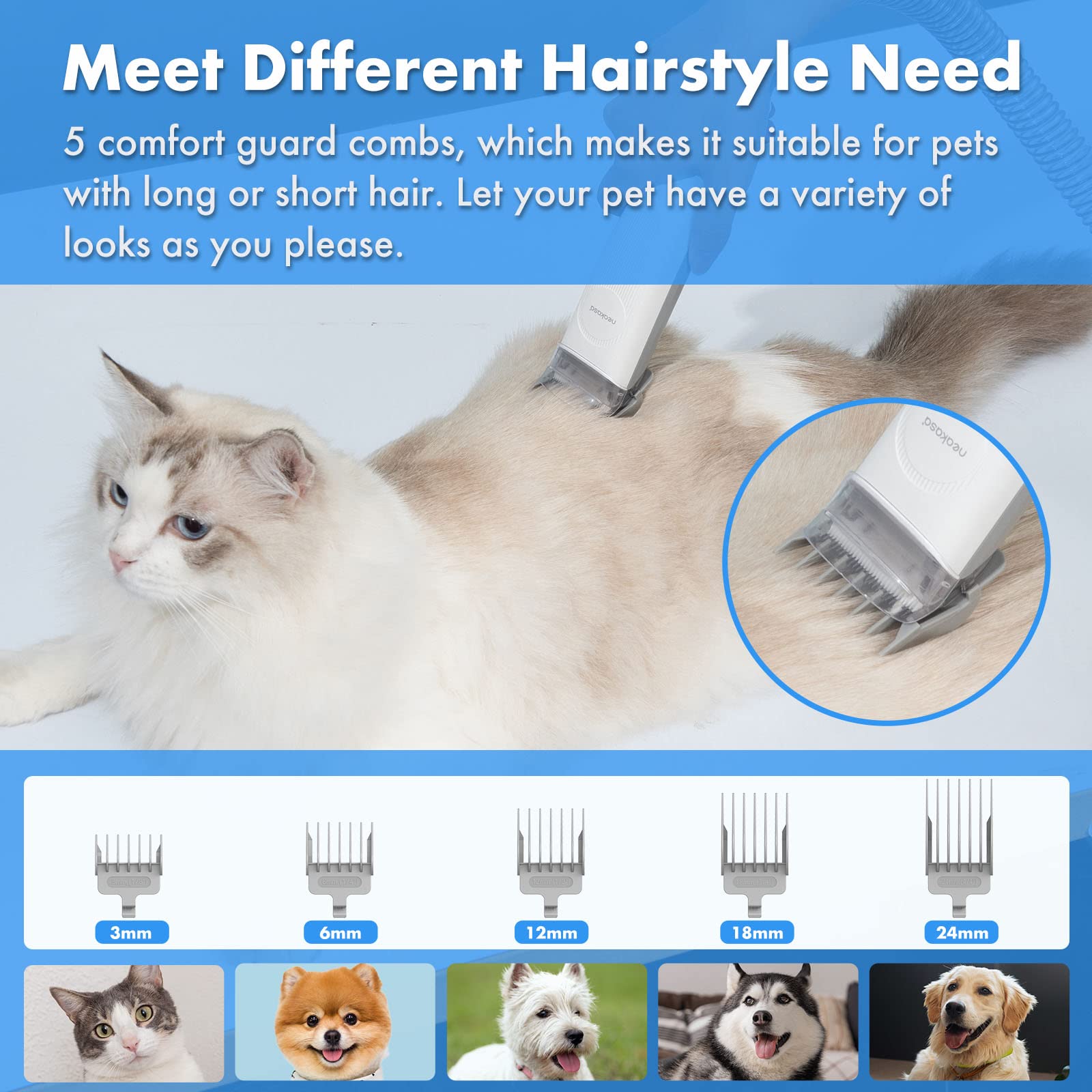 Neakasa P2 Pro vacuum suction captures pet hair during grooming