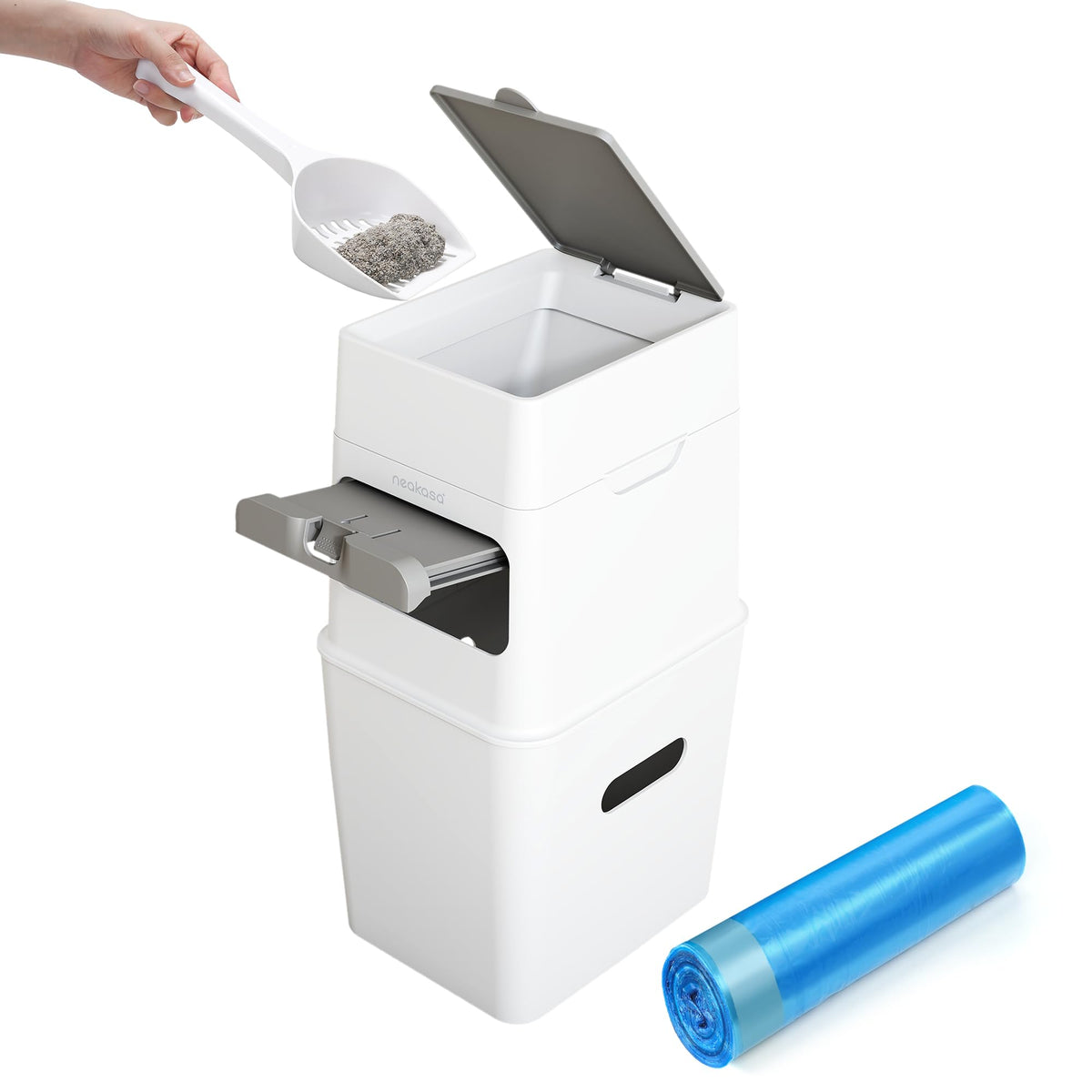Neakasa PooGuard bin with wide opening for quick, spill-free disposal